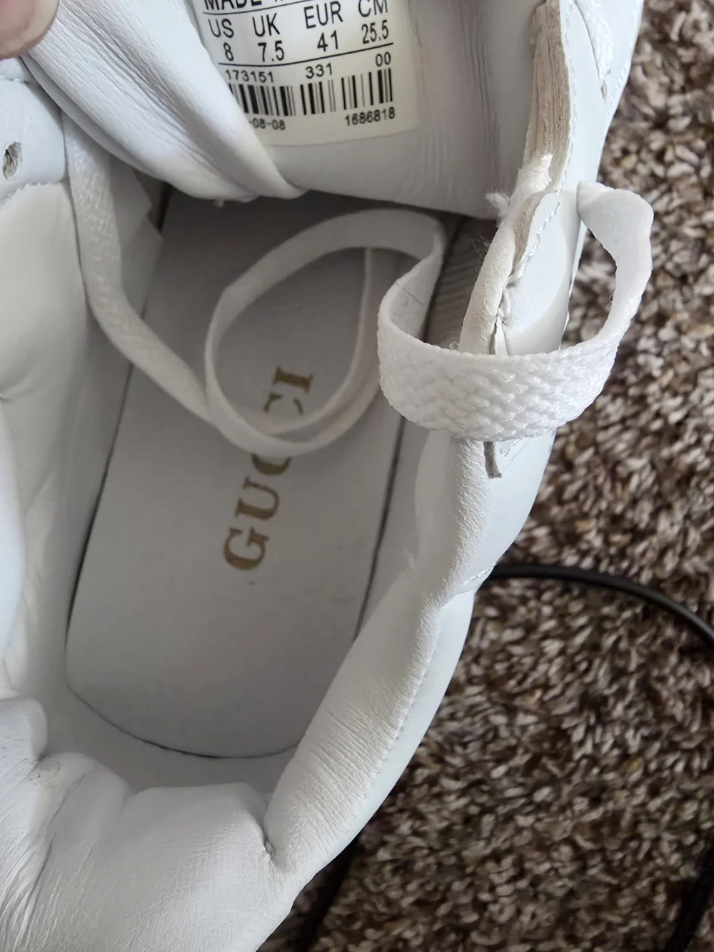 Gucci Rhyton Leather Web Sneakers White & Green US 8 Like New
